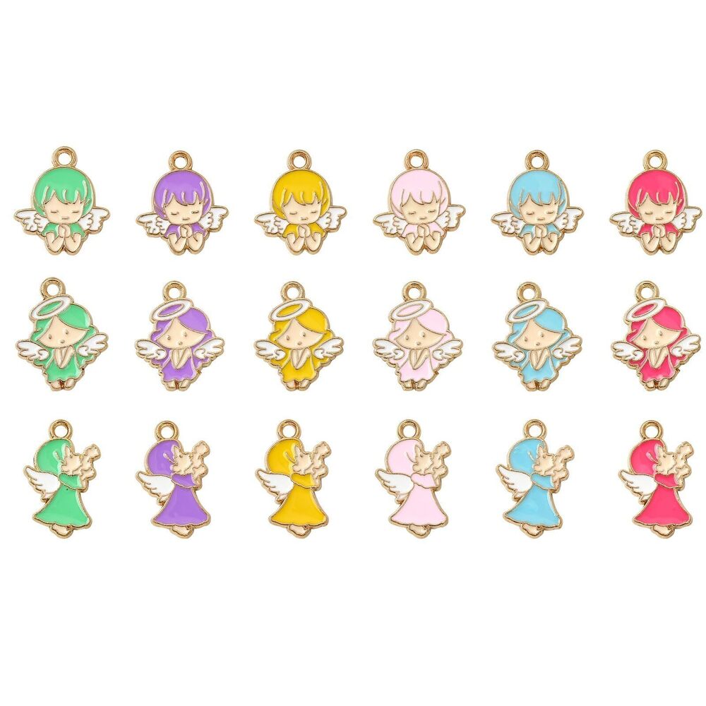 8580 36pcs 18 Styles Enamel Angel Charms Colorful Fairy Metal Charms Cute